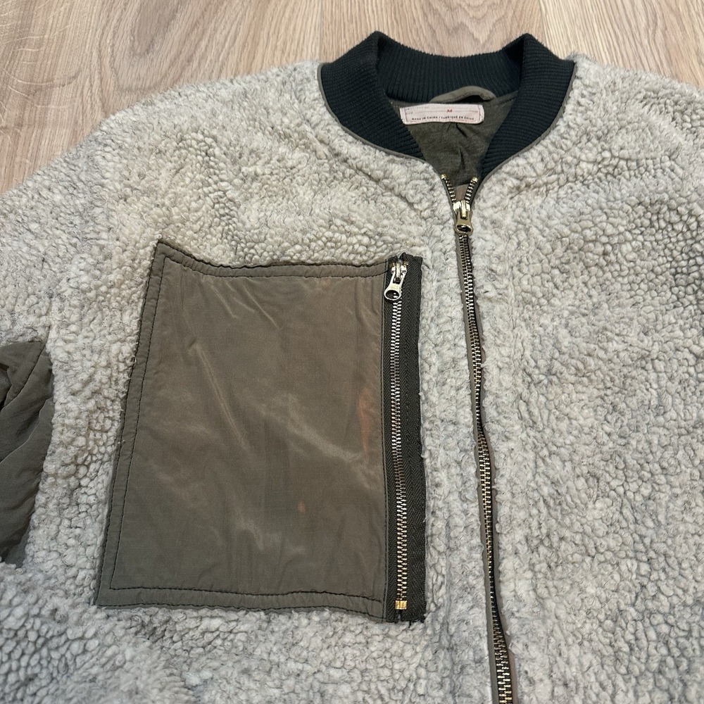 Free People Rivington Sherpa Jacket Women's Sz M White Green Full Zip Flaw - Picture 3 of 10
